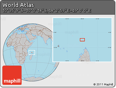 Gray Location Map of the Area around 10° 17' 43" S, 48° 31' 29" E