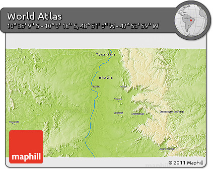 Physical 3D Map of the Area around 10° 17' 43" S, 48° 22' 30" W