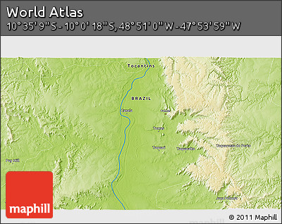 Physical 3D Map of the Area around 10° 17' 43" S, 48° 22' 30" W