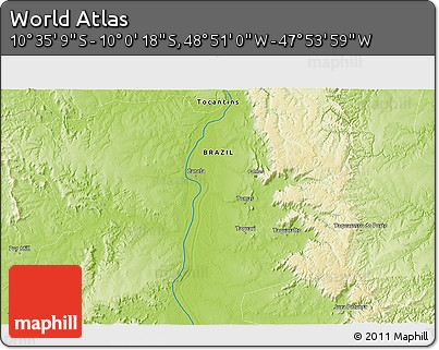 Physical 3D Map of the Area around 10° 17' 43" S, 48° 22' 30" W