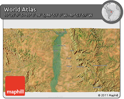 Satellite 3D Map of the Area around 10° 17' 43" S, 48° 22' 30" W
