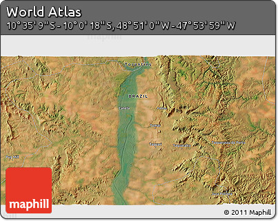 Satellite 3D Map of the Area around 10° 17' 43" S, 48° 22' 30" W