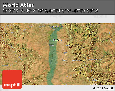 Satellite 3D Map of the Area around 10° 17' 43" S, 48° 22' 30" W