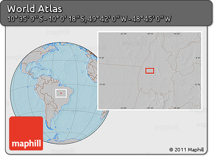 Gray Location Map of the Area around 10° 17' 43" S, 49° 13' 30" W, hill shading