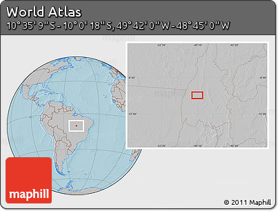 Gray Location Map of the Area around 10° 17' 43" S, 49° 13' 30" W, hill shading
