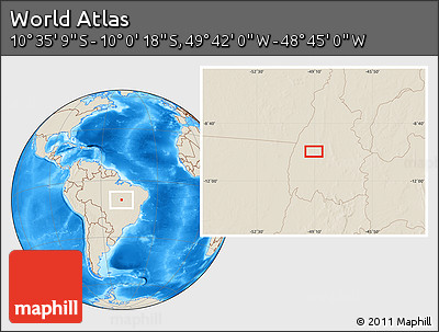 Shaded Relief Location Map of the Area around 10° 17' 43" S, 49° 13' 30" W