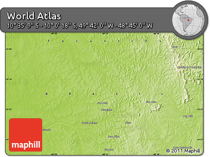 Physical Map of the Area around 10° 17' 43" S, 49° 13' 30" W