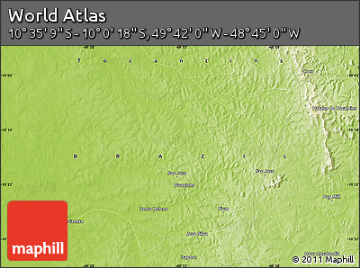 Physical Map of the Area around 10° 17' 43" S, 49° 13' 30" W
