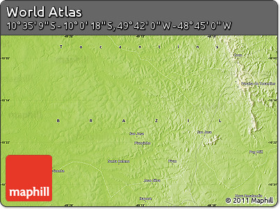 Physical Map of the Area around 10° 17' 43" S, 49° 13' 30" W