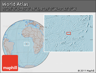 Gray Location Map of the Area around 10° 17' 43" S, 4° 10' 30" W, hill shading