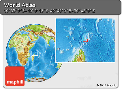 Physical Location Map of the Area around 10° 17' 43" S, 50° 13' 30" E
