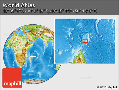 Physical Location Map of the Area around 10° 17' 43" S, 50° 13' 30" E