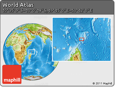 Physical Location Map of the Area around 10° 17' 43" S, 50° 13' 30" E