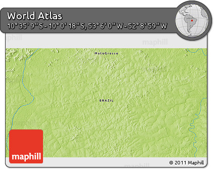 Physical 3D Map of the Area around 10° 17' 43" S, 52° 37' 30" W