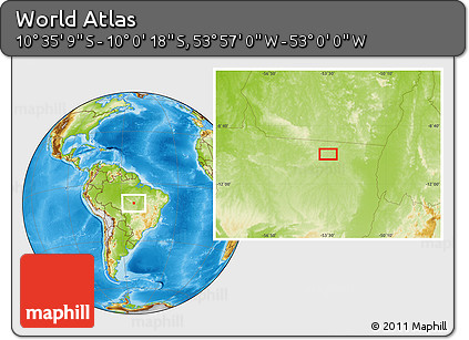 Physical Location Map of the Area around 10° 17' 43" S, 53° 28' 30" W