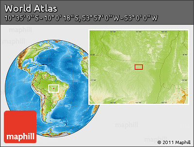 Physical Location Map of the Area around 10° 17' 43" S, 53° 28' 30" W