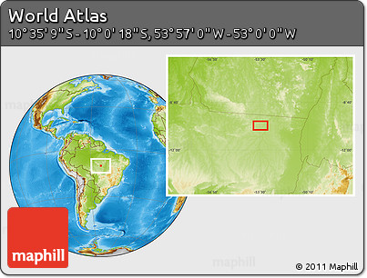 Physical Location Map of the Area around 10° 17' 43" S, 53° 28' 30" W