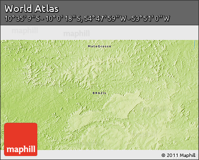 Physical 3D Map of the Area around 10° 17' 43" S, 54° 19' 30" W