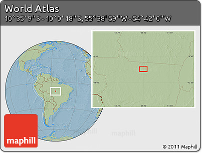 Savanna Style Location Map of the Area around 10° 17' 43" S, 55° 10' 29" W, hill shading