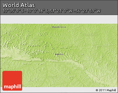 Physical 3D Map of the Area around 10° 17' 43" S, 56° 52' 30" W