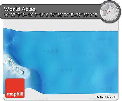 Shaded Relief 3D Map of the Area around 10° 17' 43" S, 57° 1' 29" E