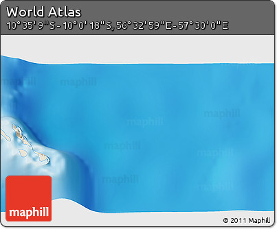 Shaded Relief 3D Map of the Area around 10° 17' 43" S, 57° 1' 29" E