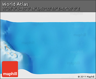 Shaded Relief 3D Map of the Area around 10° 17' 43" S, 57° 1' 29" E