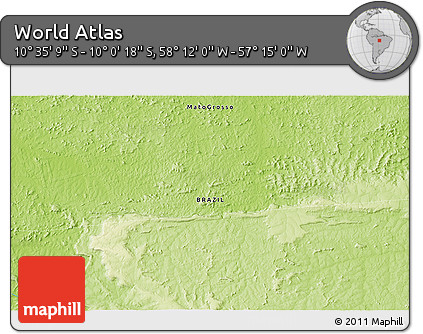 Physical 3D Map of the Area around 10° 17' 43" S, 57° 43' 30" W