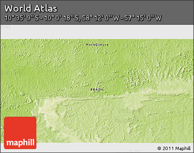 Physical 3D Map of the Area around 10° 17' 43" S, 57° 43' 30" W