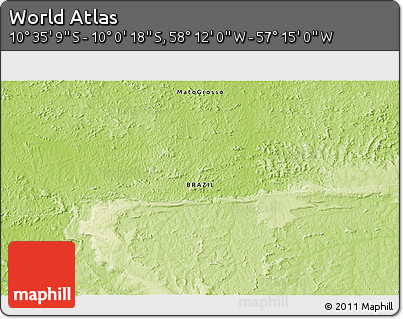 Physical 3D Map of the Area around 10° 17' 43" S, 57° 43' 30" W