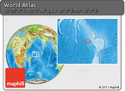 Physical Location Map of the Area around 10° 17' 43" S, 58° 43' 30" E