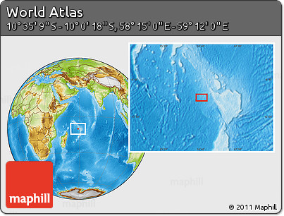 Physical Location Map of the Area around 10° 17' 43" S, 58° 43' 30" E