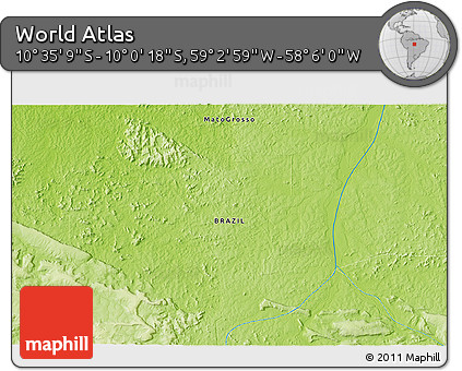 Physical 3D Map of the Area around 10° 17' 43" S, 58° 34' 30" W