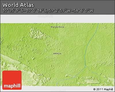 Physical 3D Map of the Area around 10° 17' 43" S, 58° 34' 30" W