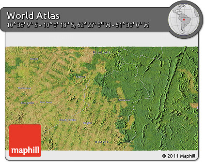 Satellite 3D Map of the Area around 10° 17' 43" S, 61° 58' 30" W