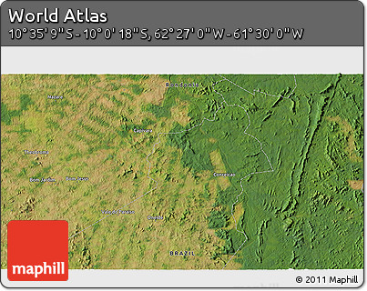Satellite 3D Map of the Area around 10° 17' 43" S, 61° 58' 30" W