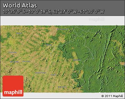 Satellite 3D Map of the Area around 10° 17' 43" S, 61° 58' 30" W