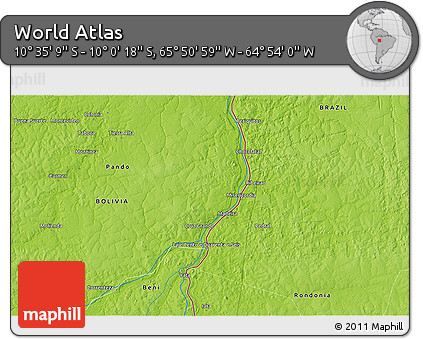 Physical 3D Map of the Area around 10° 17' 43" S, 65° 22' 30" W