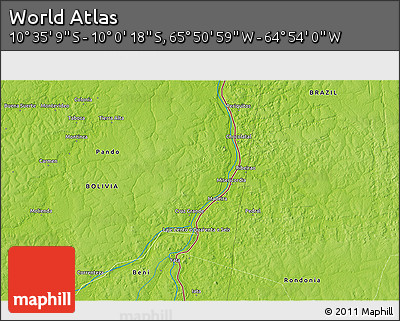 Physical 3D Map of the Area around 10° 17' 43" S, 65° 22' 30" W