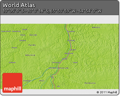 Physical 3D Map of the Area around 10° 17' 43" S, 65° 22' 30" W