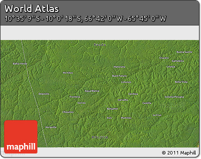 Satellite 3D Map of the Area around 10° 17' 43" S, 66° 13' 29" W