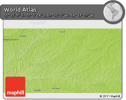 Physical 3D Map of the Area around 10° 17' 43" S, 68° 46' 30" W