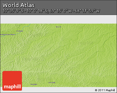 Physical 3D Map of the Area around 10° 17' 43" S, 68° 46' 30" W