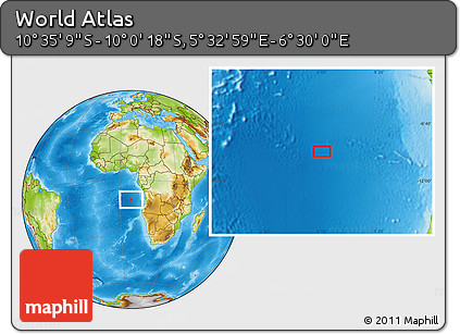 Physical Location Map of the Area around 10° 17' 43" S, 6° 1' 30" E