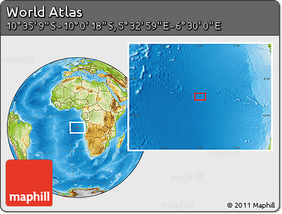 Physical Location Map of the Area around 10° 17' 43" S, 6° 1' 30" E