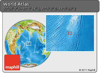 Physical Location Map of the Area around 10° 17' 43" S, 70° 37' 30" E