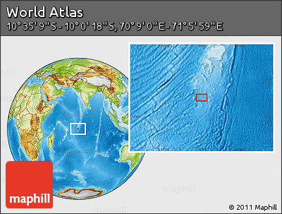 Physical Location Map of the Area around 10° 17' 43" S, 70° 37' 30" E
