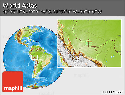 Physical Location Map of the Area around 10° 17' 43" S, 70° 28' 29" W
