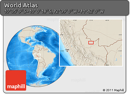 Shaded Relief Location Map of the Area around 10° 17' 43" S, 72° 10' 30" W