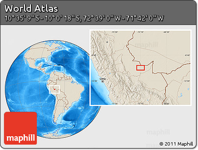 Shaded Relief Location Map of the Area around 10° 17' 43" S, 72° 10' 30" W